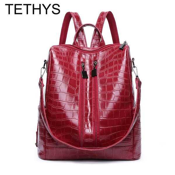 

tethys fashion backpack designers brand leather backpack women lapladies large capacity travel bagpack