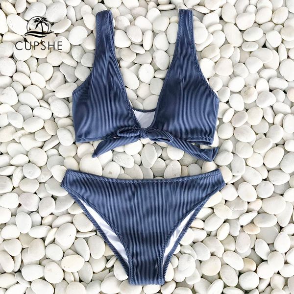 

cupshe глубокая любовь твердая бикини set женщины синий лето v-образным вырезом bow thong две пьесы купальник 2020 пляж купальники купальник, White;black