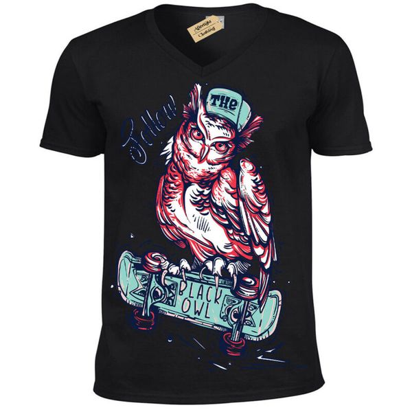 

folgen sie the black eule t-shirt skater herren v-ausschnitt, White;black