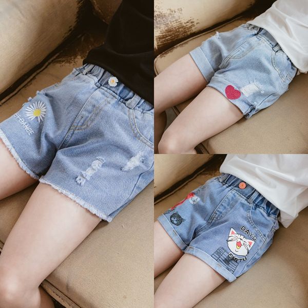 

children's pants 2020 and and jeans girls denim shorts casual shorts big girls fashionable jeans, Blue