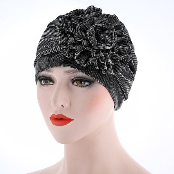 

muslim female hats for women headscarf india flower pearl turban chemotherapy wrap caps for ladies cancer chemo hats femme, Blue;gray