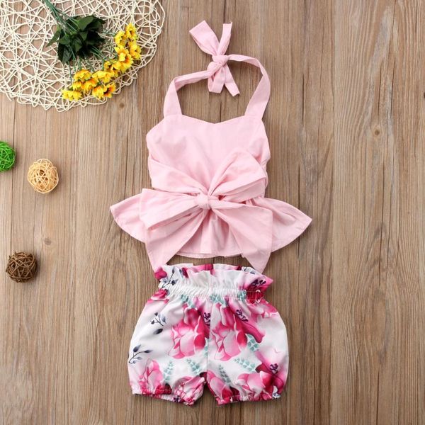 

newborn toddler infant baby girl clothes bowknot foral shorts outfits sets, White