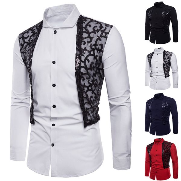 

2019 men fashion casual long sleeved printed mens long sleeve oxford formal casual suits slim fit tee dress shirts blouse top, White;black