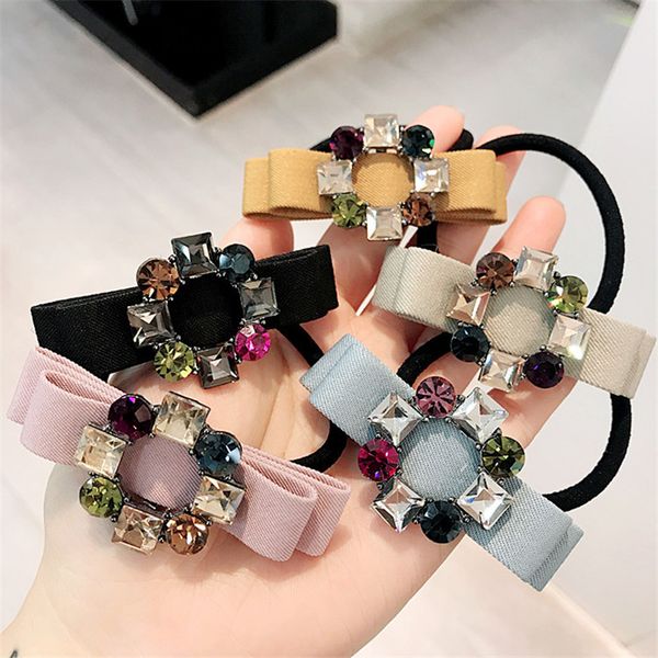 

korea handmade cartoon bow knot rhinestone women elastic hair bands head wear apparel accessories-yhawehb005c5