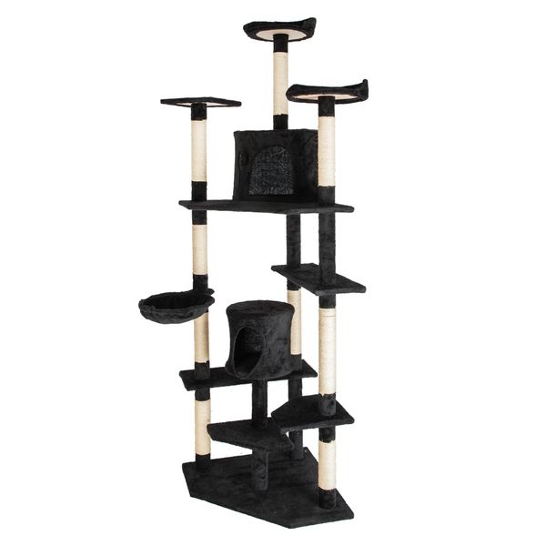 

80" Solid Cute Sisal Rope Plush Cat Climb Tree Cat Tower Black