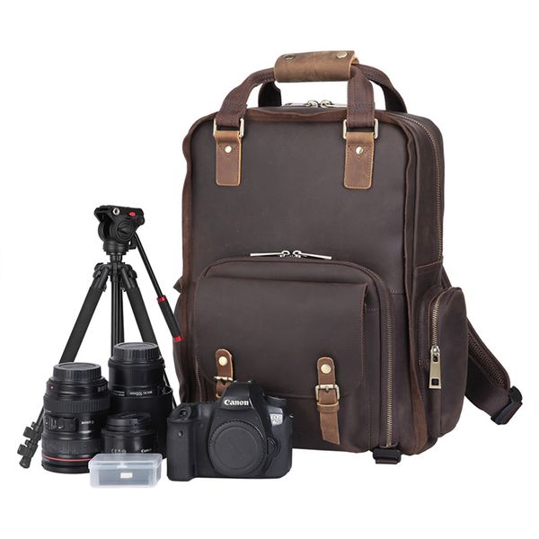 

tiding large mens real leather lapcamera backpack dslr bag shoulder bag travel tote