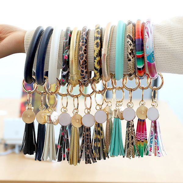 

1pcs new pu leather round circle bracelet keychain ladies tassel wristlet keychain fashion jewelry women gifts dropshipping, Silver