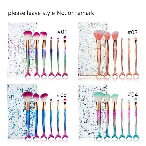 

6pcs mermaid makeup brushes with pvc bag face makeup foundation powder contour eye makeup brush set beauty cosmetic tool