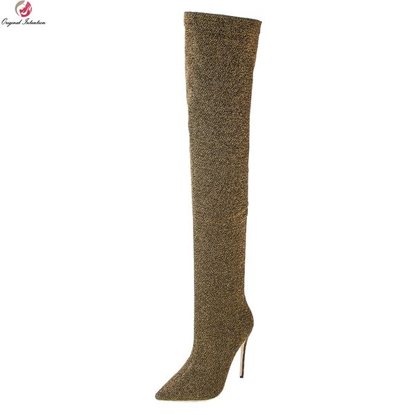 

original intention women over-the-knee boots nice pointed toe thin high heels boots  colors shoes woman plus size 3-10.5, Black