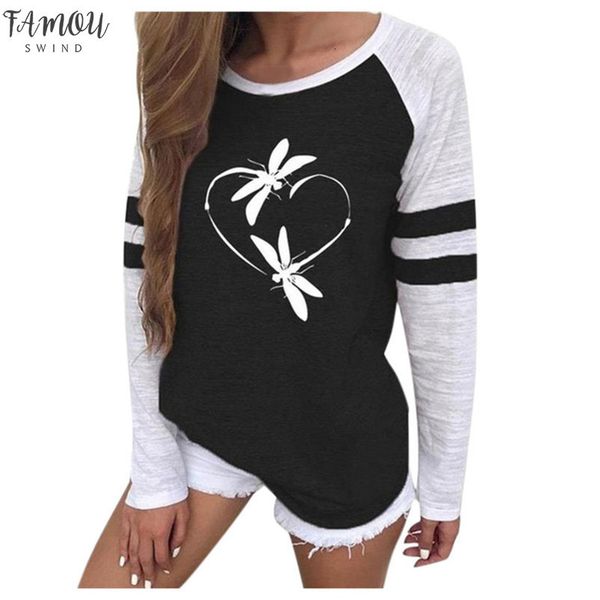 

korean style t shirt women fashion printing round neck long sleeve animal print casual clothes t shirt women sale, White
