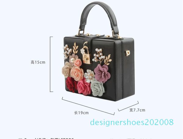 

caker 2018 women square handbag fashion beaded flower pu leather shoulder bags pink white red black blue chain bags d08