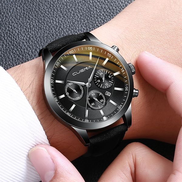 

cuena mens watches leather casual blue quartz watch for men sports waterproof clock relogio masculino, Slivery;brown
