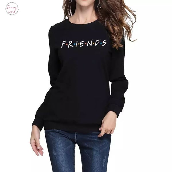 

осень длинных женщин sleeved друзья английского письма смешной футболка для lady девушка top tee повседневной harajuku футболка повседневног, White