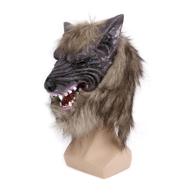 

halloween latex animal wolf head with hair mask fancy dress costume party scary w30