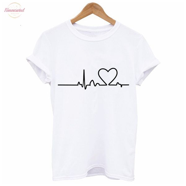 

2020 cat heartbeat lifeline printed tshirt женщины вскользь смешные футболки femme белый с коротким рукавом топы hipster женской одежды, White