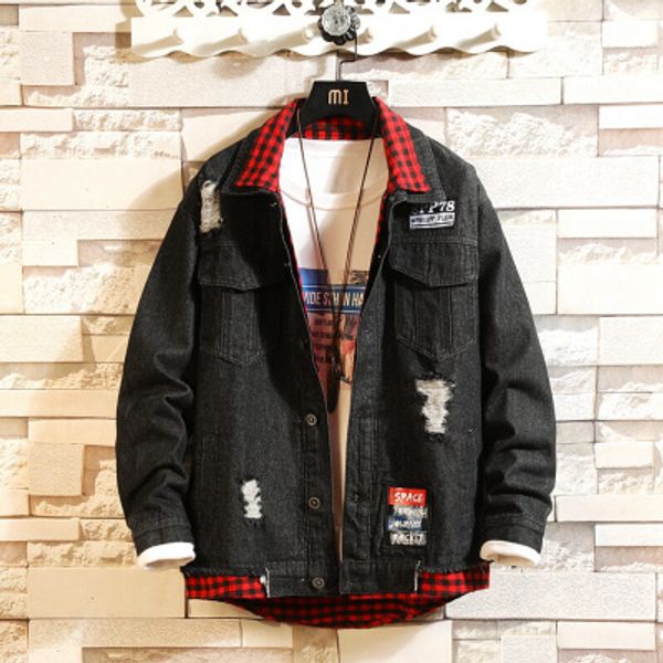 

mens конструктора куртки мужские марка джинсовой куртки молодёжная повседневный solid color coat мальчики hole стиль tops 2020 горячие прода, Black;brown