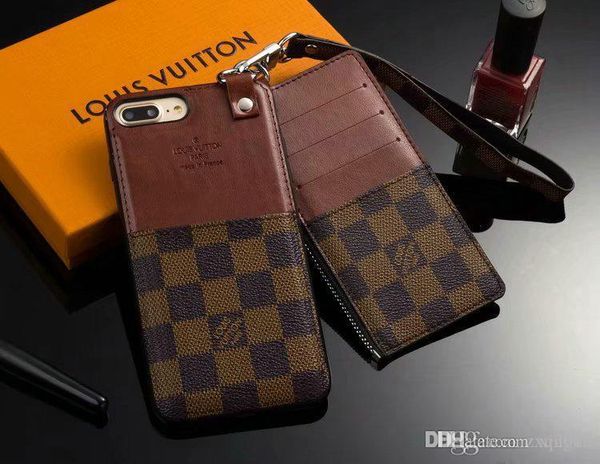 

brand design printing letter lattice phone case cover shell for iphone 11 11pro xs max xr 7 7plus 8 8plus 6 6s with card slot zipper purse