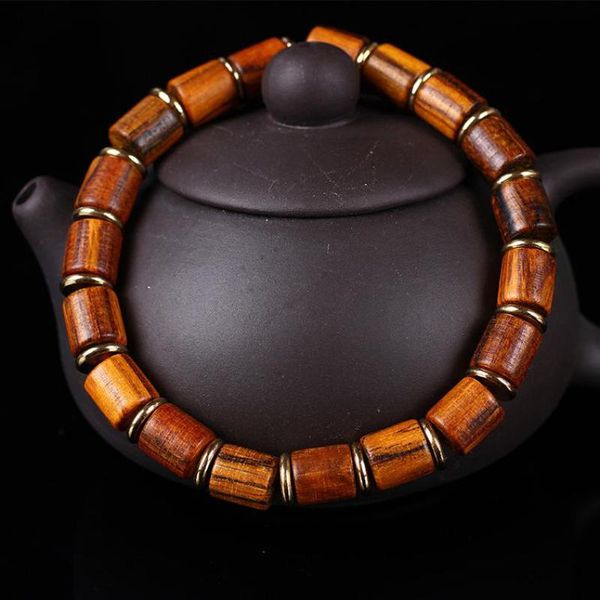 

genuine natural nanmu wooden beaded bracelet men handmade tibetan buddha hand string barrel rosary prayer beads bracelet, Black