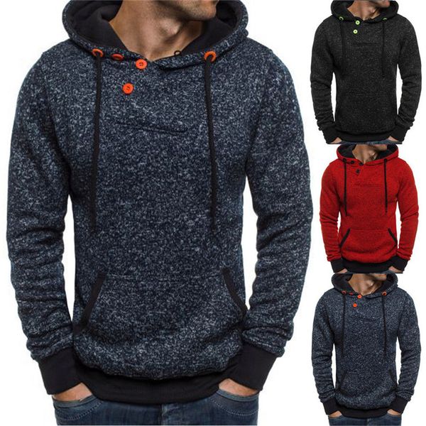 

drop shipping hoodies men long sleeve solid color button patchwork hooded sweatshirt male casual hoodies sportswear us size, Black