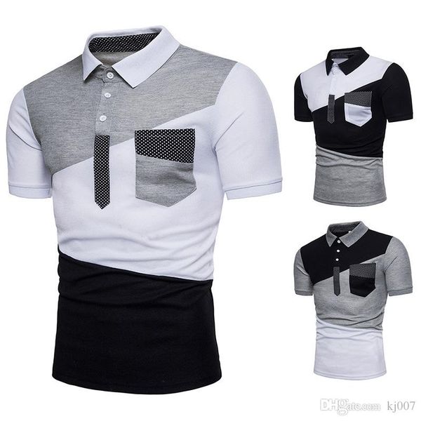 

нерегулярные лоскутные рубашки поло шить с коротким рукавом футболки горячие продажи модные рубашки для лета отворотом шеи хлопок мужские по, White;black