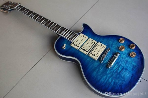 

оптовая продажа новой гитары gibsonlpcustom ace frehley sighnture электрогитара, хромированная фурнитура 3 пикапа top in blue burst 120206