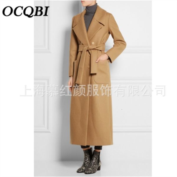 

2019 autumn korean slim fit women wool coat camel turn-down collar casual long coat y190926, Black