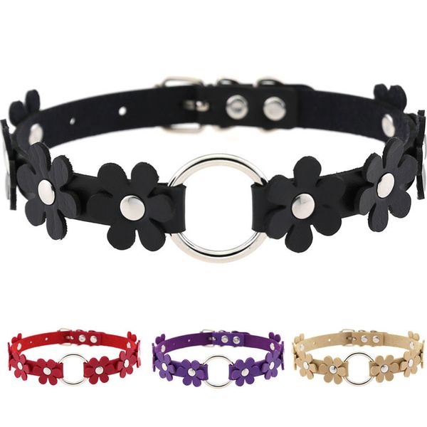 

diezi vintage pu leather rope chain necklace women gothic punk statement choker flower necklaces cosplay anime harajuku jewelry, Silver