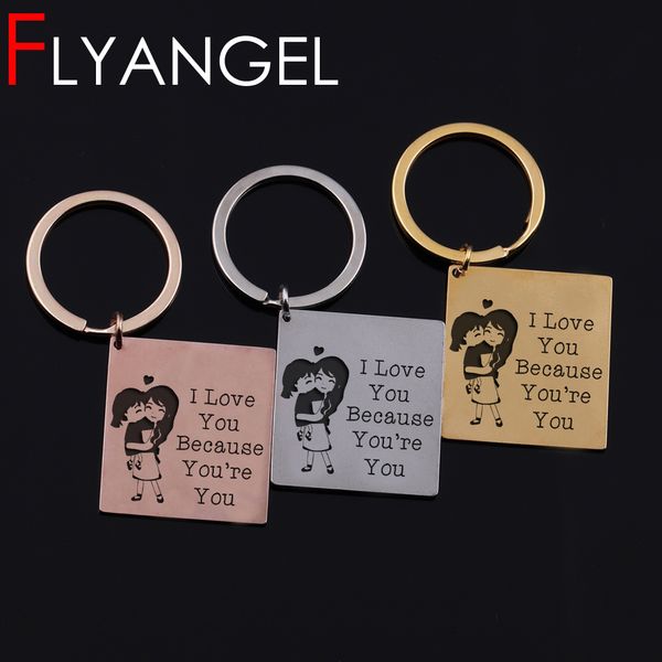 

new creative keychain engraved mother daughter i love you because you're you cute mother'day gifts keyring jewelry bag charm, Silver
