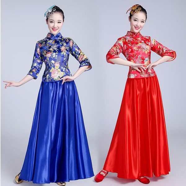 

traditional women tang suit chinese costume beautiful dance elegant hanfu clothing yangko classical dance stage wear, Black;red