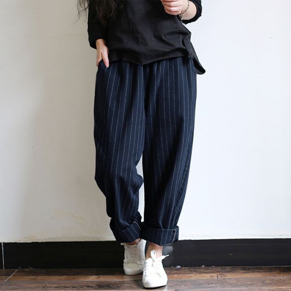 

women trousers ladies pants 5xl autumn striped pants women casual baggy pant turnip long palazzo elastic waist loose pants plus size, Black;white