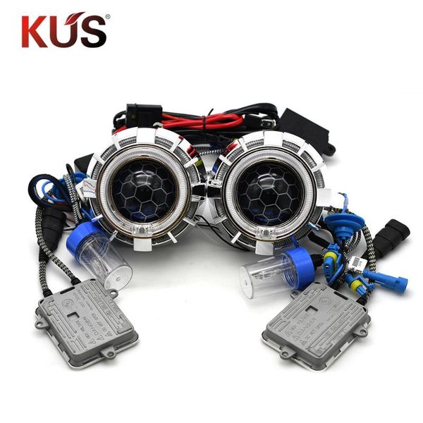 

2.5 inch honeycomb bixenon projector lens with led angel eyes 55w h1 5000k hid xenon kit ballast h7 h4 car model modify