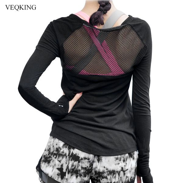

veqking women fitness breathable yoga shirt back mesh sport yoga quick-dry running sports shirts long sleeve gym clothes, White;red