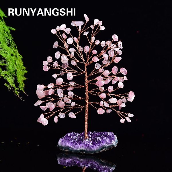 

Natural amethyst cluster gemstone crystal lucky tree reiki healing rough rose gemstone provide energy as for gift fengshui