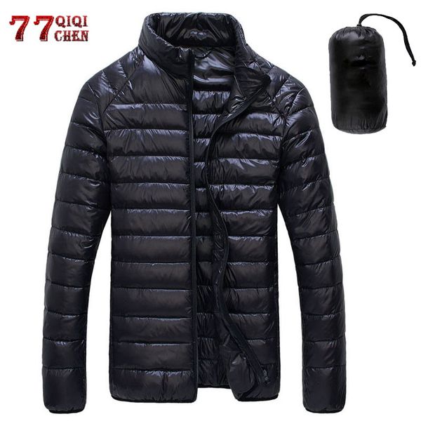 

autumn winter down jacket men casual stand collar ultra light parka coat portable outwear windproof white duck down jacket 6xl, Black