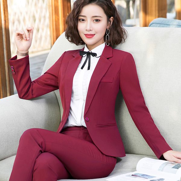 

fashion clothes business interview women pants suits plus size work office ladies long sleeve slim formal blazer and pants set, White;black