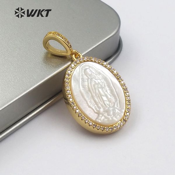 

wt-mp107 virgin mary medallion shell pendent life of tree pendant charm dainty micropave religious jewelry gift for women, Silver