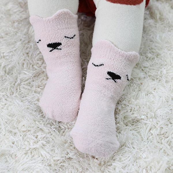 

autumn winter baby socks coral velvet socks kids cartoon thick boys girls newborn infant soft floor, Pink;yellow