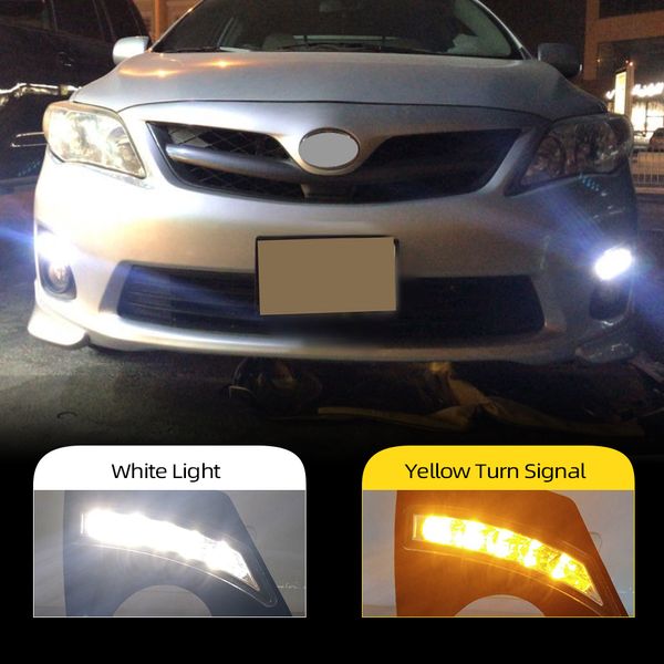

cscsnl 2pcs drl for corolla 2011 2012 2013 daytime running lights fog lamp cover with yellow signal 12v daylight