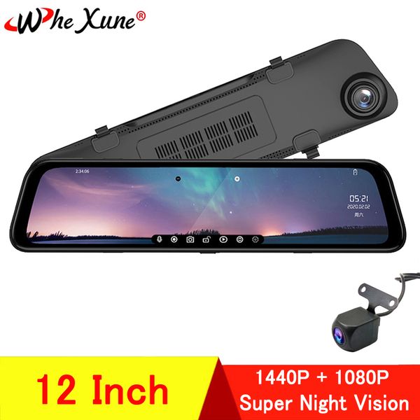 

whexune новый 12-дюймовый зеркало 1440р автомобильный видеорегистратор потоковой передачи мультимедиа сенсорный экран камеры автомобиля тире