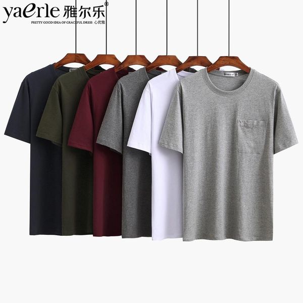 

pocket t-shirts men quality cotton t-shirts summer male tees casual t-shirt round collar short sleeve xxxl tshirt mid aged mens, White;black