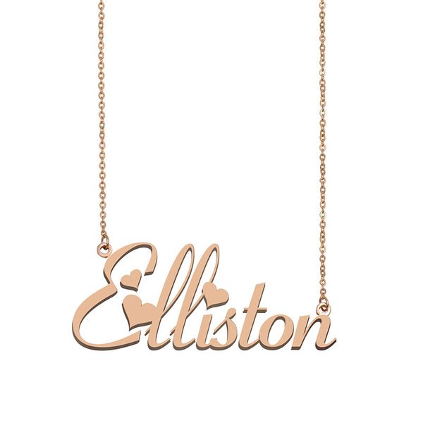 

elliston name necklace pendant for women girls birthday gift custom nameplate kids friends jewelry 18k gold plated stainless steel, Silver