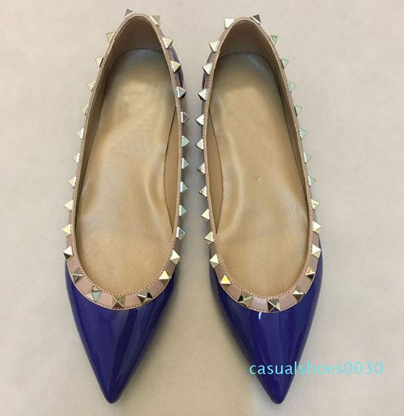 

sale size 35-43 genuine leather stud ballerina flats blue black nude red yellow rose pink luxury designer runway classic fashion womens c30