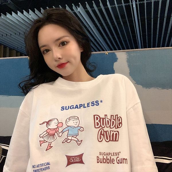 

ины супер огнь с короткими рукавами футболка женская 2020 свободного студентом бф ленивого ветром футболка одежда одежды для школьного сезон, White