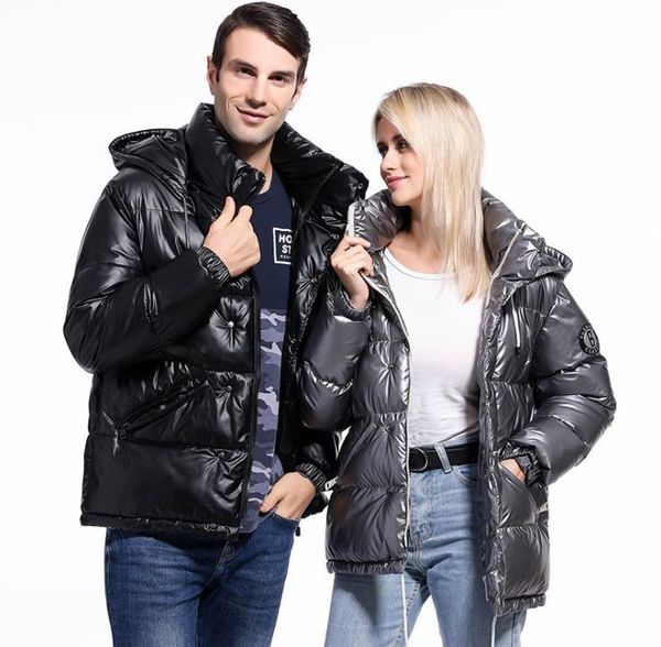

глянцевая поверхность parkas зима куртки конструкторы вскользь с капюшоном утолщенных теплыми вниз hat съемные женщинами мужских пальто, Black