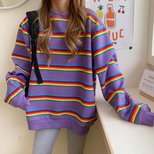 

fat t-shirt coat sweater sister t-shirt lazy wind coat large size loose velvet sweater female student striped tide, White