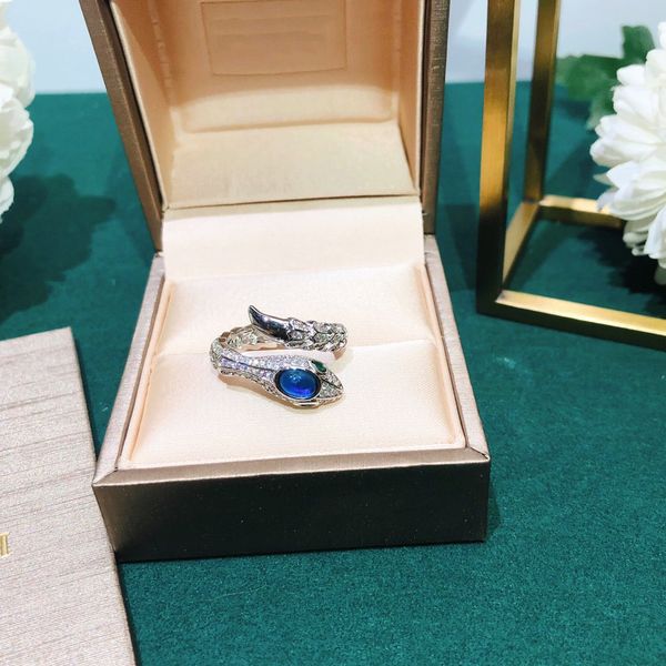 

designer women ring s925 sterling silver plated diamond shaped gemstone opening snake ring woman engagement ring