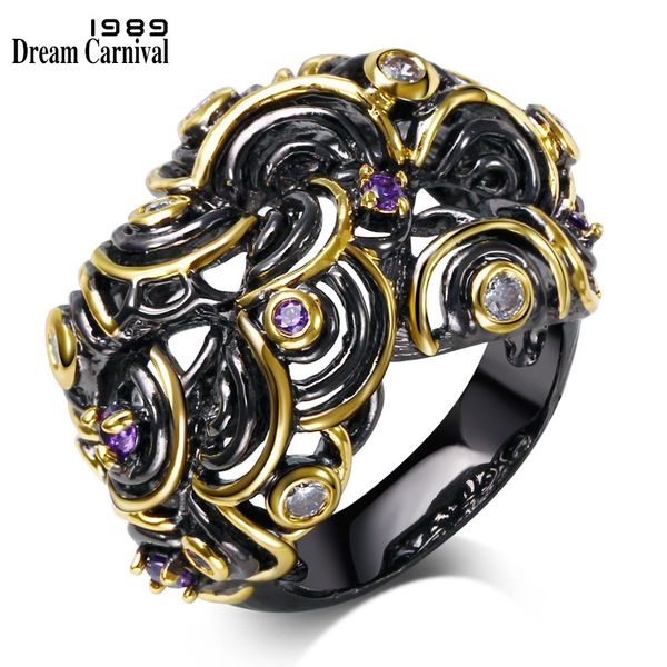 

dreamcarnival1989 twisted cross look hollow black gold-color purple cz wedding party jewelry dc1989 moda trendy rings sr2279 cx200608, Slivery;golden