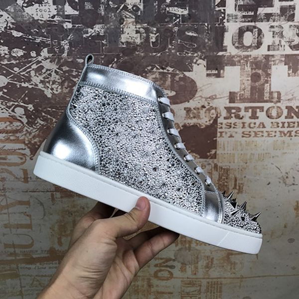 

2019 [with box,dust bag]red bottom sneakers shoes luxurious brand men's breathable mesh leather flats casual ,outdoor lace-up wedding d, Black