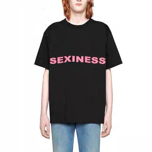

20ss sexiness pink letter printed loose tee breathable couples solid t-shirt summer short sleeve men women couple street crew neck hfhltx083, White;black