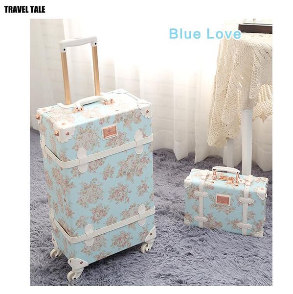 

travel tale 20"24"26 inch women retro spinner rolling luggage trolley floral suitcase trolley bags